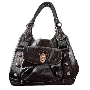 New Wilsons Leather black faux croc embellished leather shoulder bag purse